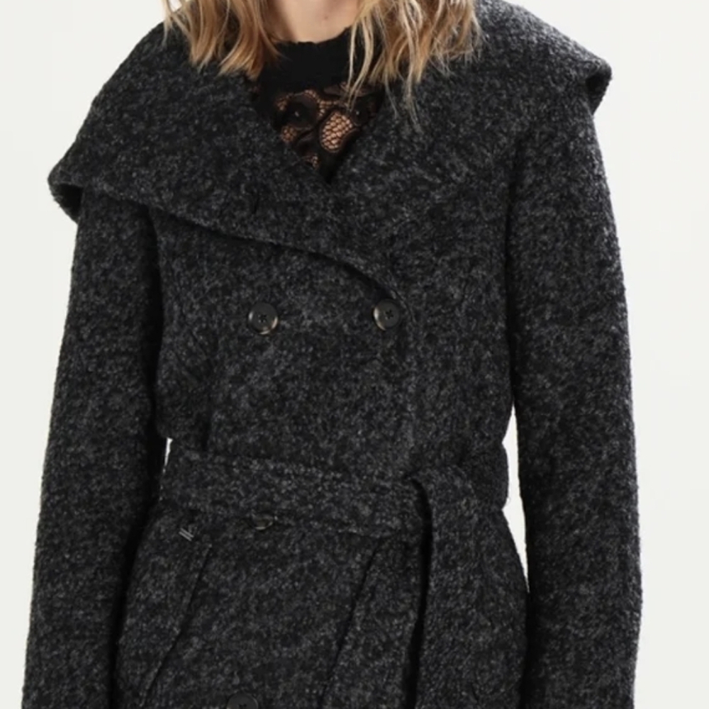 Steve Madden Belted Dark Grey Hooded Trench Coat